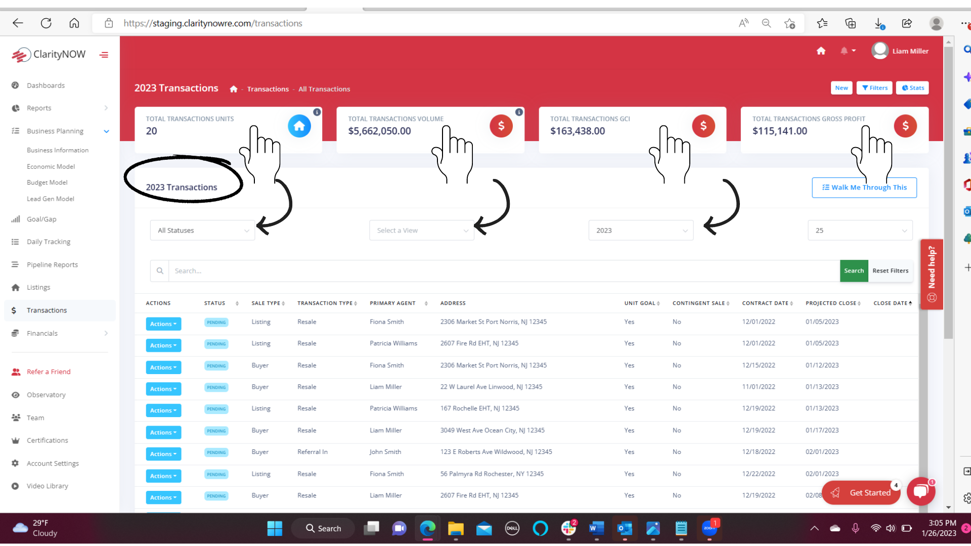 transactions page